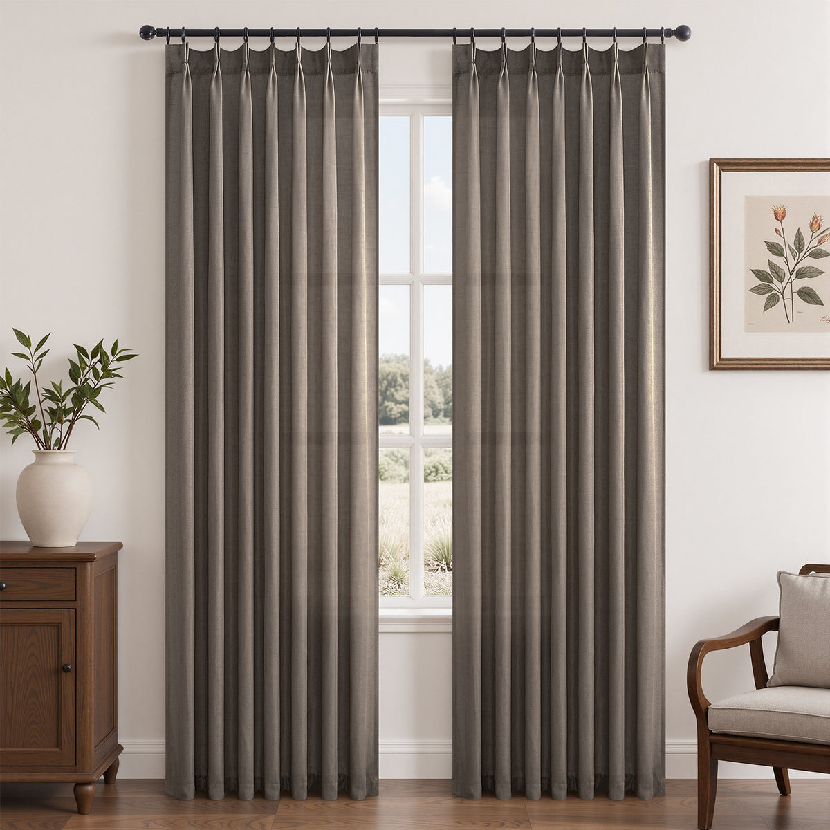 Jainmy Pinch Pleated Linen Curtains – Boho Light Filtering, 2 Panels