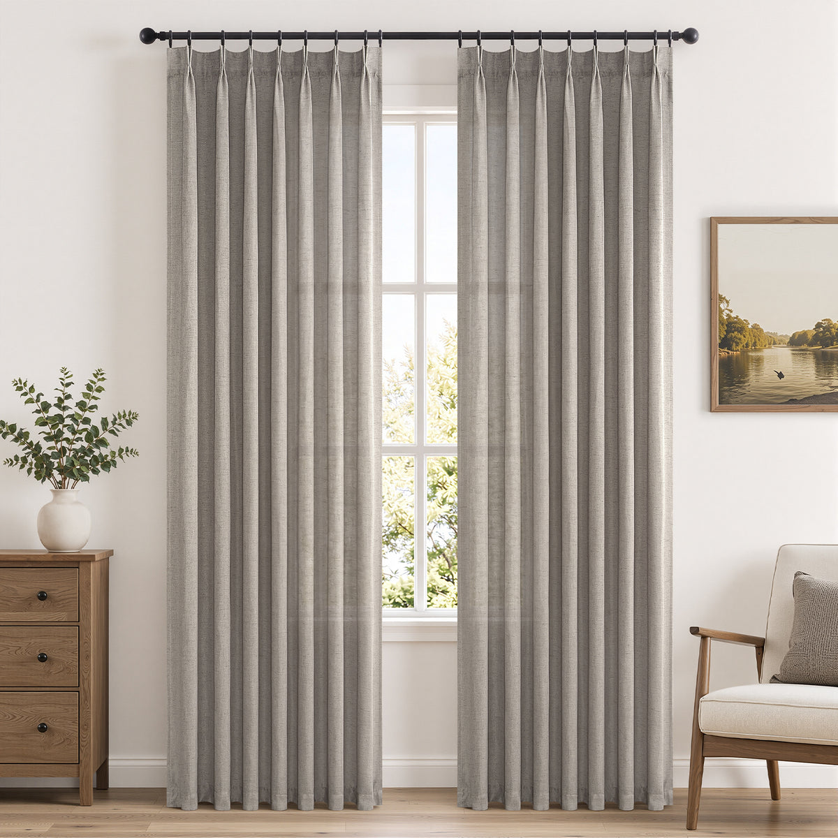 Jainmy Pinch Pleated Linen Curtains – Boho Light Filtering, 2 Panels