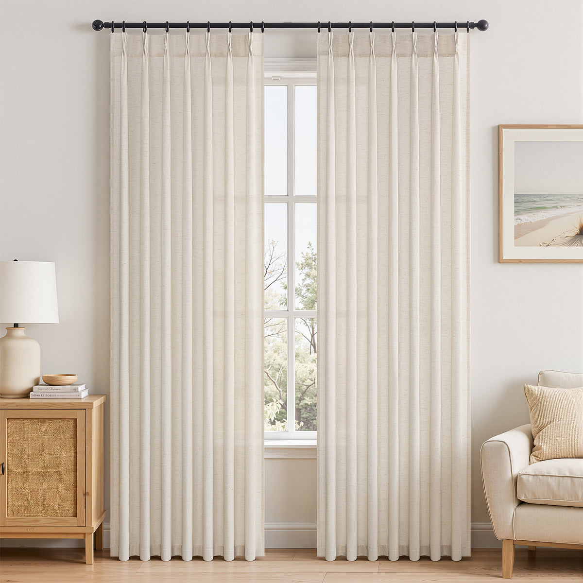 Jainmy Pinch Pleated Linen Curtains – Boho Light Filtering, 2 Panels