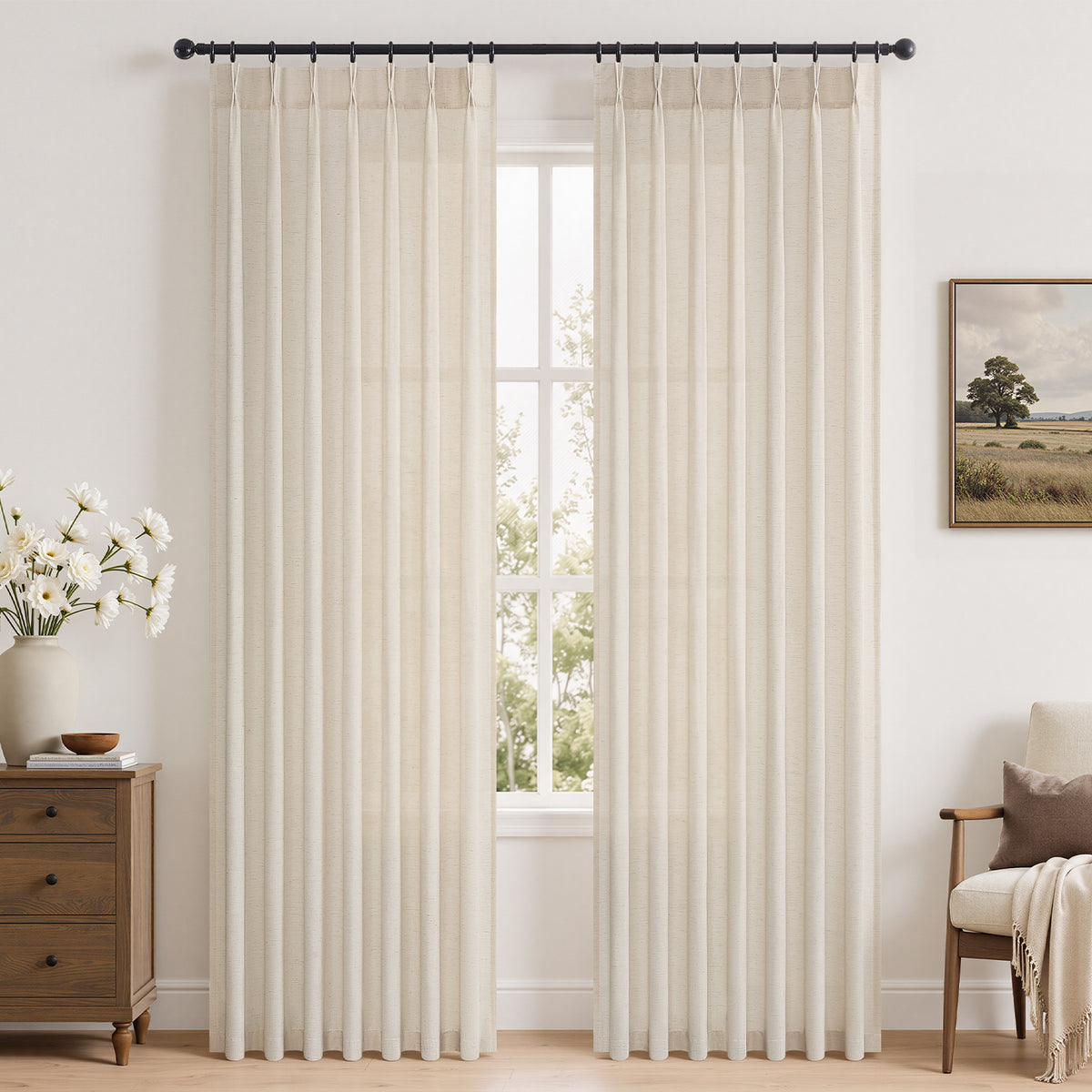 Jainmy Pinch Pleated Linen Curtains – Boho Light Filtering, 2 Panels
