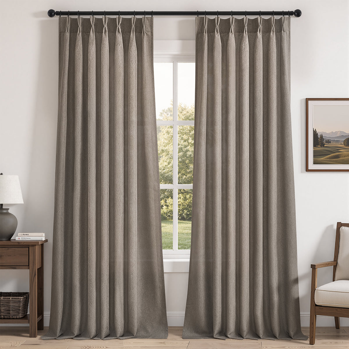 Jainmy Pinch Pleated Curtains for Bedroom Living Room, Light Filtering Farmhouse Drapes with Hooks Memory Trained Pleated Semi Sheer Curtain,2 Panels