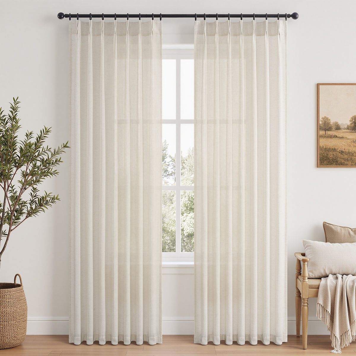 Jainmy Pinch Pleated Linen Curtains – Boho Light Filtering, 2 Panels