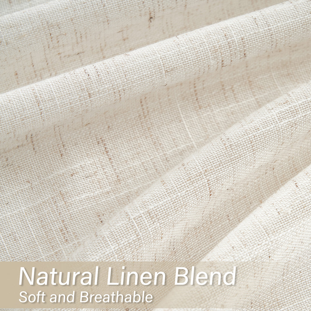Jainmy Linen Light Filtering Curtainsfor Living Room Bedroom, Rod Pocket Back Tab Semi Sheer Farmhouse Window Drapes, 2 Panels