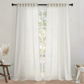 Jainmy Classic Flax Linen Blend Semi Sheer Curtains, Back Tab Drapes for Living Room Bedroom Dining Farmhouse,  2 Panels