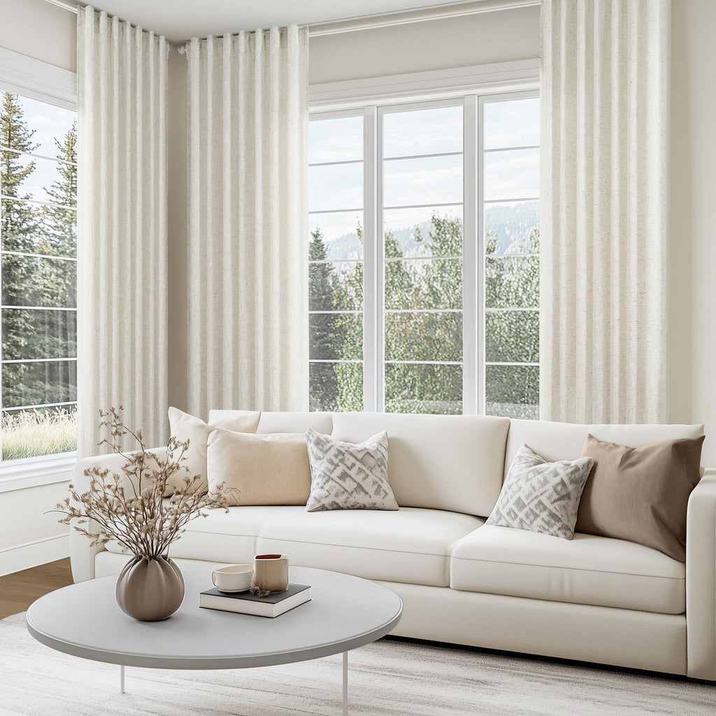 Jainmy Linen Light Filtering Curtainsfor Living Room Bedroom, Rod Pocket Back Tab Semi Sheer Farmhouse Window Drapes, 2 Panels