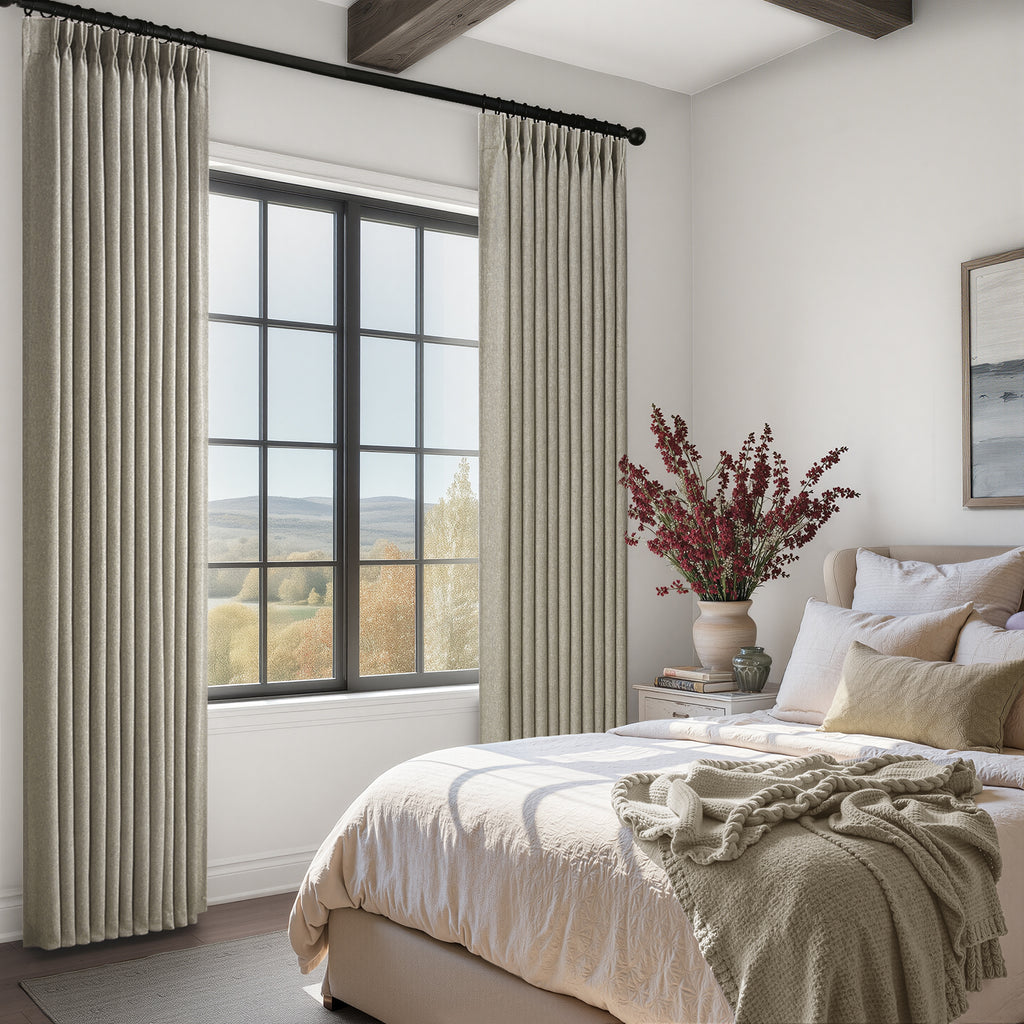 Jainmy Pinch Pleated Curtains for Bedroom Living Room, Light Filtering Farmhouse Drapes with Hooks Memory Trained Pleated Semi Sheer Curtain,2 Panels