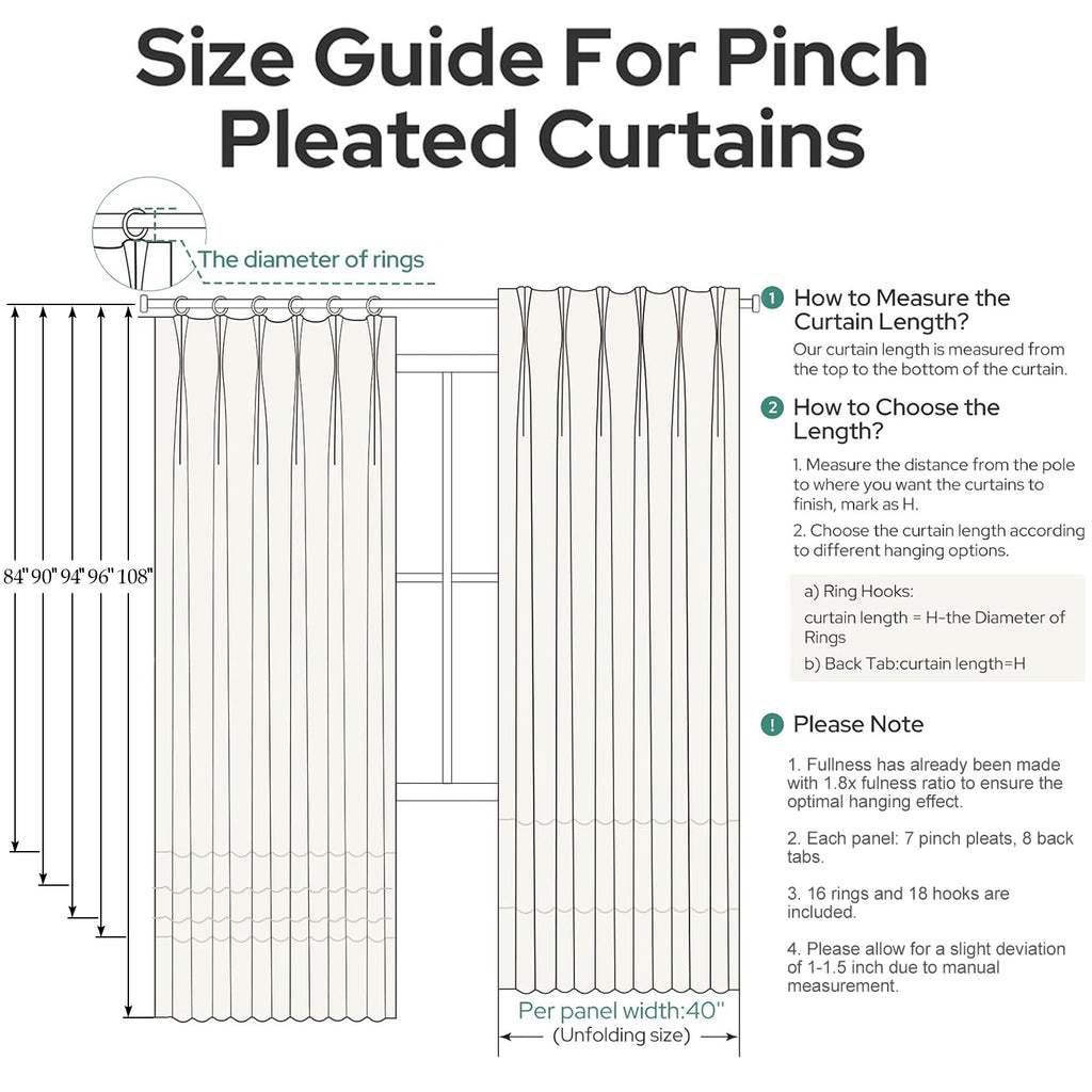 Jainmy Pinch Pleated Linen Curtains, Boho Light Filtering Living Room Bedroom Curtain,Window Treatments with Hook, 2 Panels