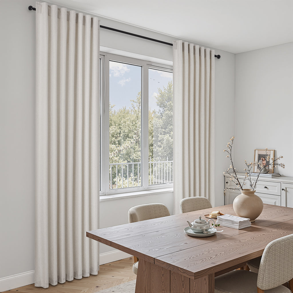 Jainmy Linen-Look Semi-Sheer Curtains, Back Tab Drapes with Hooks Hooks Living Room Bedroom ,Set of 2 Panels