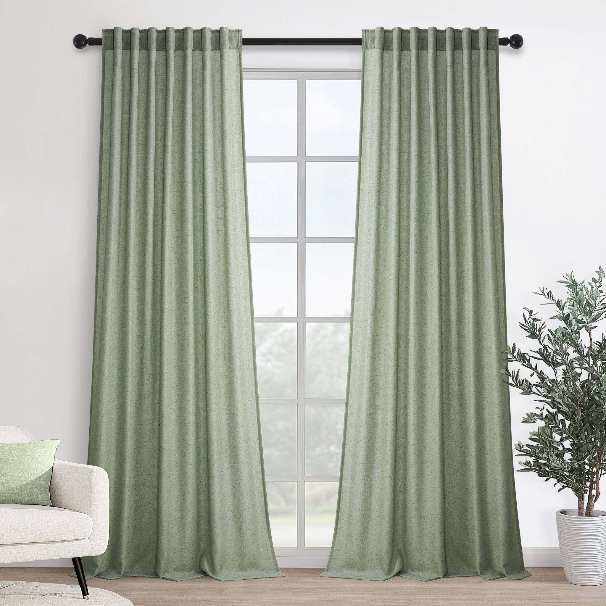 Jainmy Classic Flax Linen Blend Semi Sheer Curtains, Back Tab Drapes for Living Room Bedroom Dining Farmhouse,  2 Panels