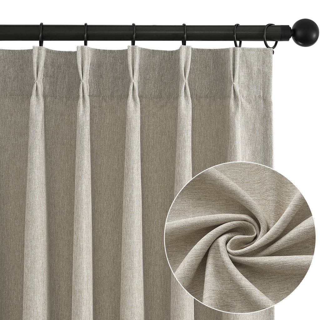 Jainmy Pinch Pleated Curtains for Bedroom Living Room, Light Filtering Farmhouse Drapes with Hooks Memory Trained Pleated Semi Sheer Curtain,2 Panels