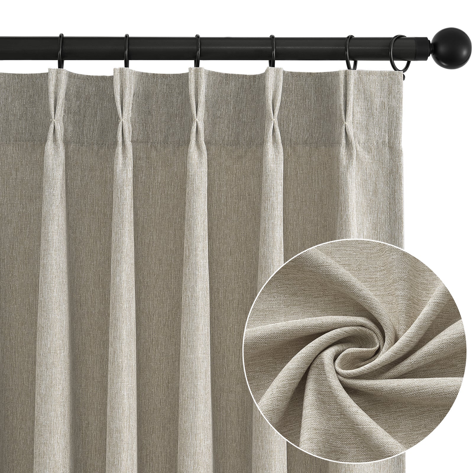 Jainmy Pinch Pleated Curtains for Bedroom Living Room, Light Filtering Farmhouse Drapes with Hooks Memory Trained Pleated Semi Sheer Curtain,2 Panels