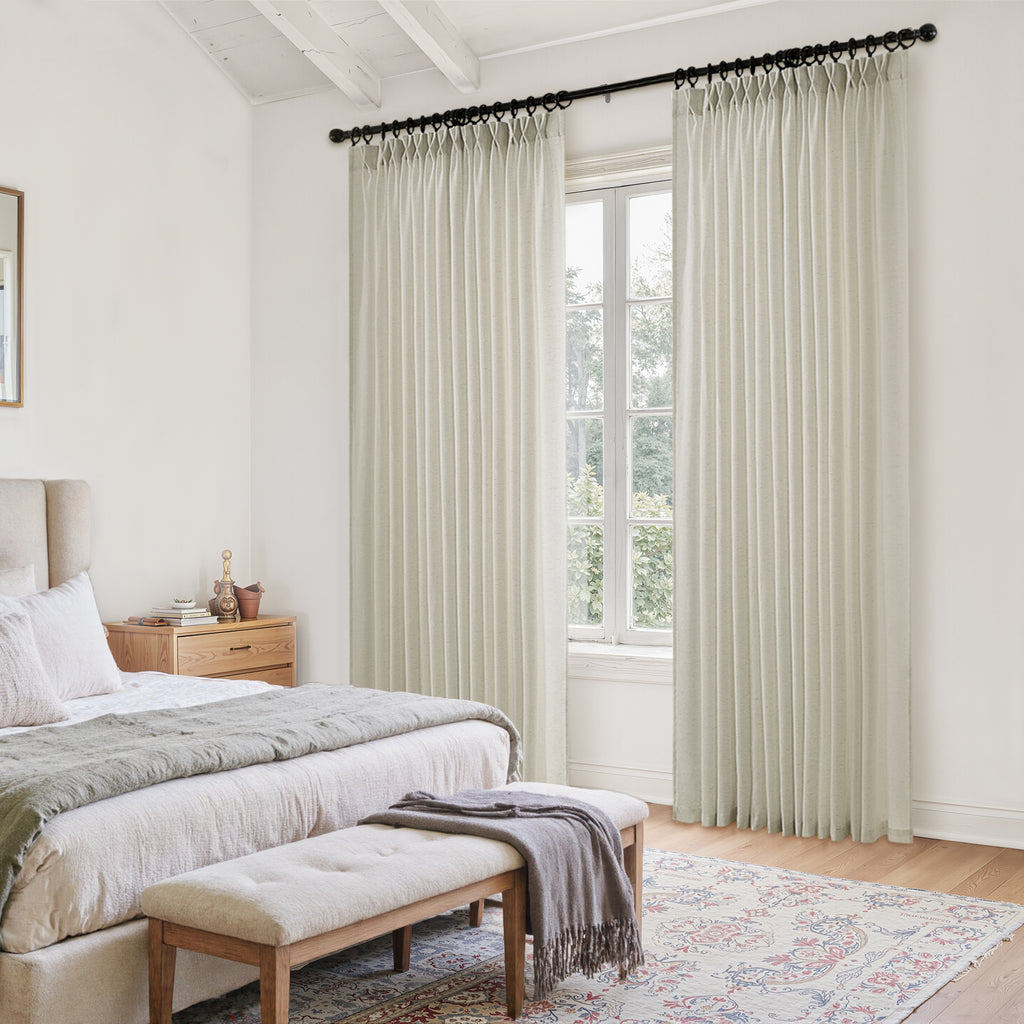 Jainmy Pinch Pleated Linen Curtains, Boho Light Filtering Living Room Bedroom Curtain,Window Treatments with Hook, 2 Panels