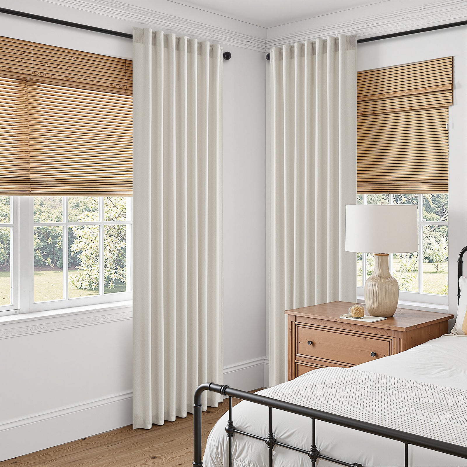 Jainmy Linen-Look Semi-Sheer Curtains, Back Tab Drapes with Hooks Hooks Living Room Bedroom ,Set of 2 Panels