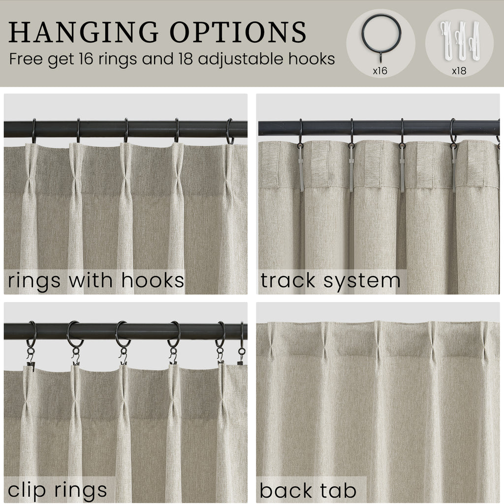 Jainmy Pinch Pleated Curtains for Bedroom Living Room, Light Filtering Farmhouse Drapes with Hooks Memory Trained Pleated Semi Sheer Curtain,2 Panels