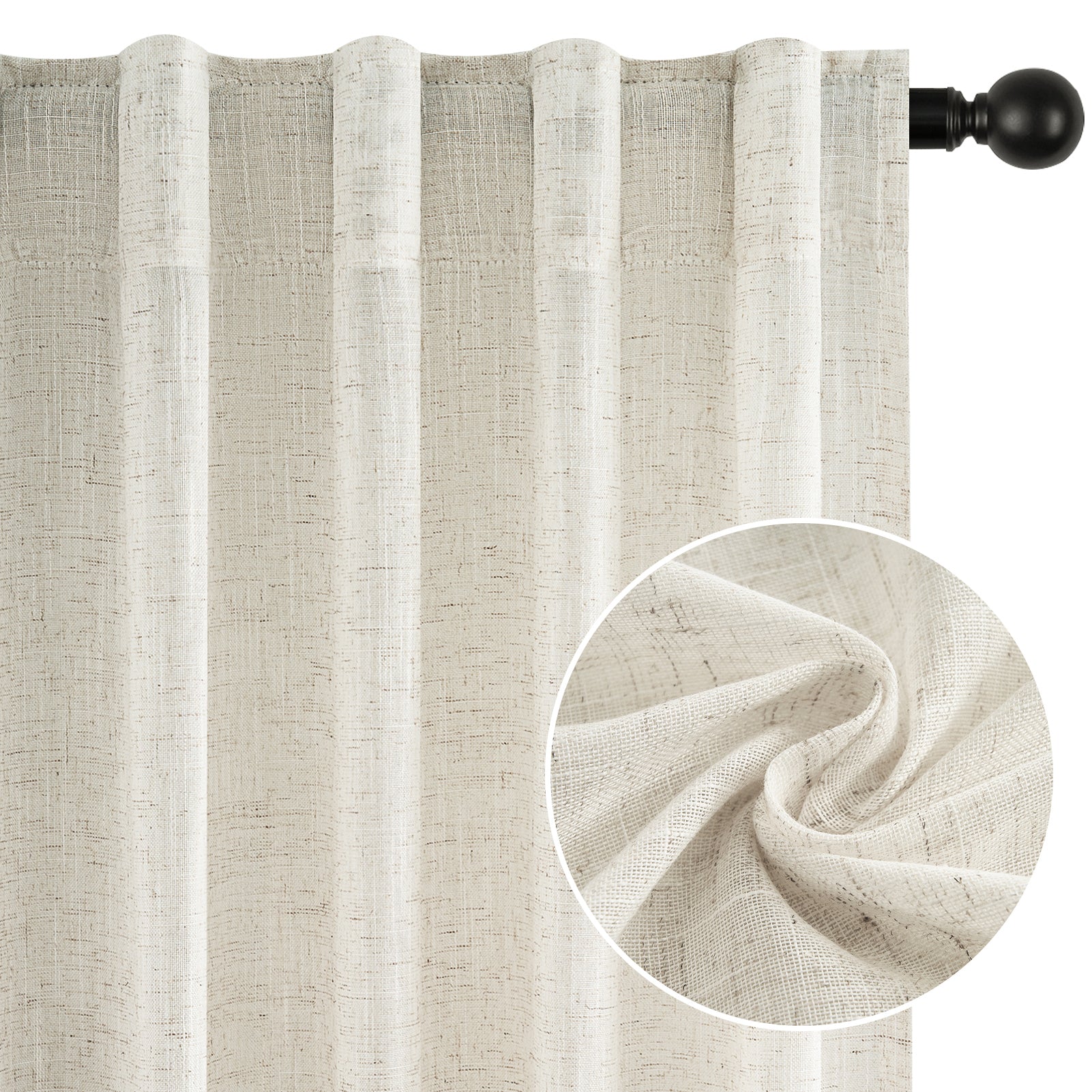 Jainmy Linen Light Filtering Curtainsfor Living Room Bedroom, Rod Pocket Back Tab Semi Sheer Farmhouse Window Drapes, 2 Panels