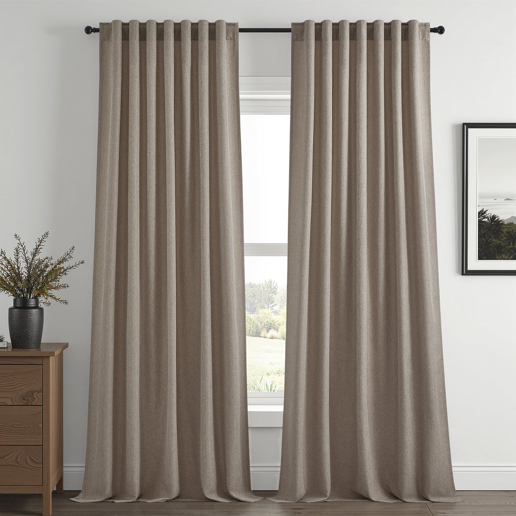 Jainmy Linen-Look Semi-Sheer Curtains, Back Tab Drapes with Hooks Hooks Living Room Bedroom ,Set of 2 Panels