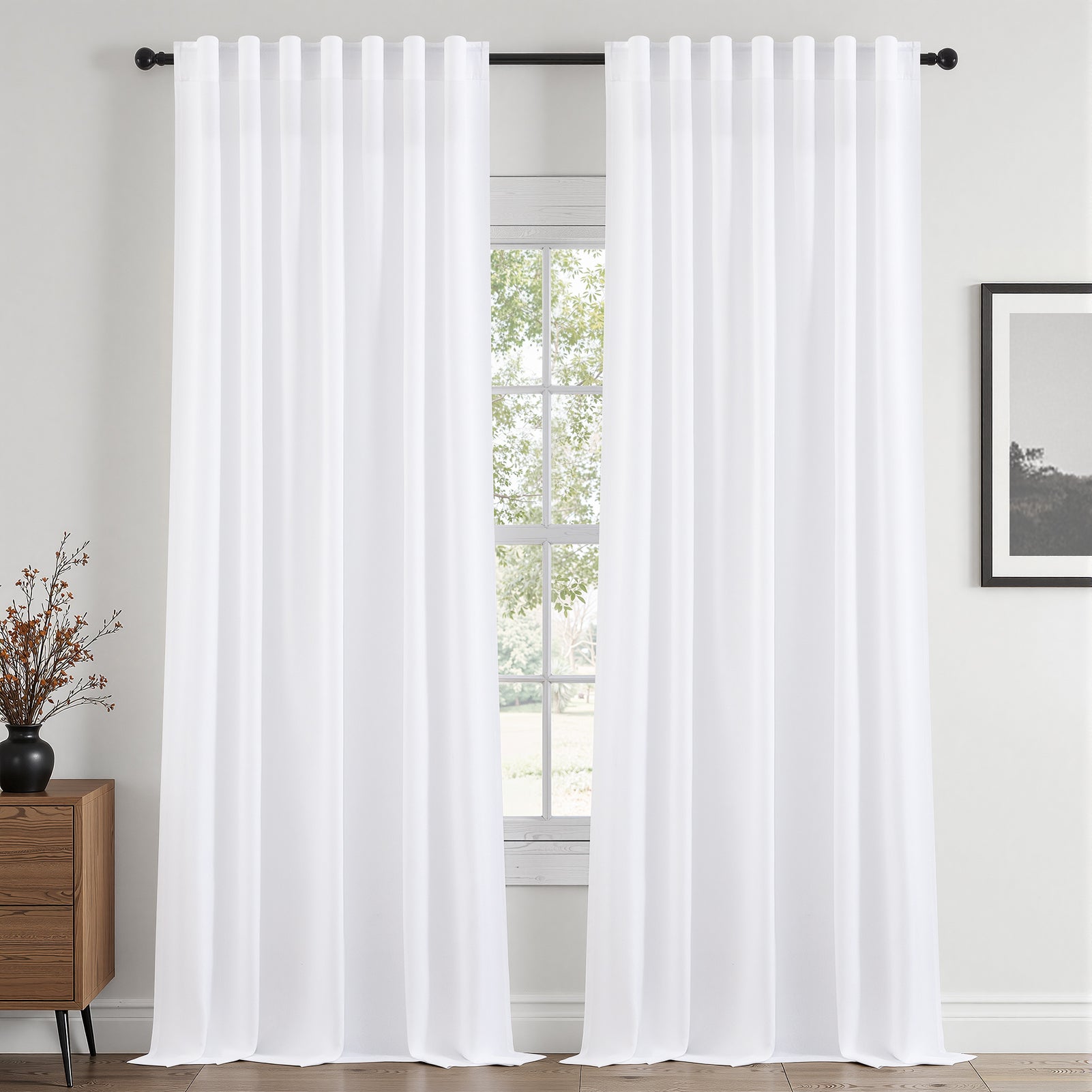 Jainmy Linen-Look Semi-Sheer Curtains, Back Tab Drapes with Hooks Hooks Living Room Bedroom ,Set of 2 Panels