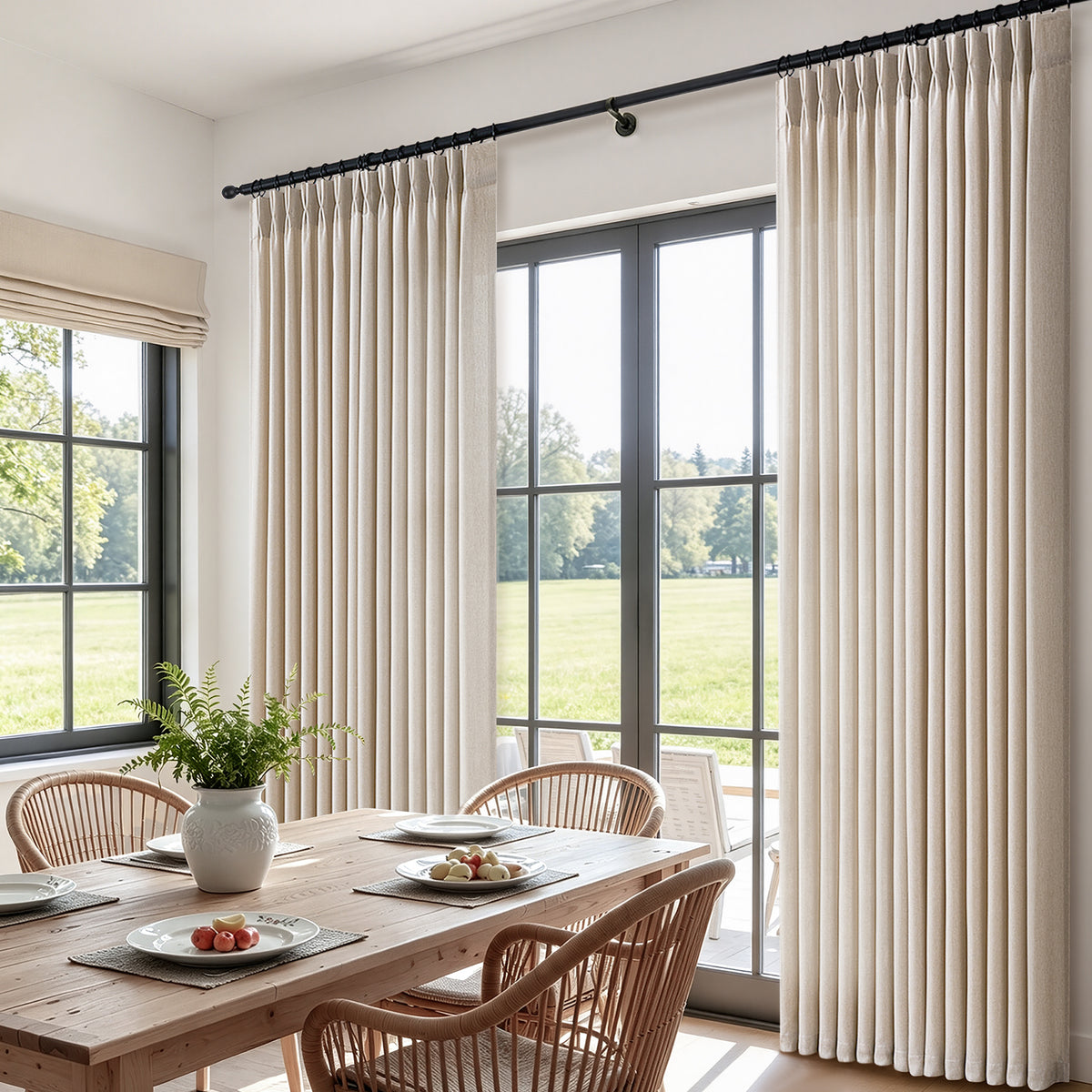 Jainmy Pinch Pleated Curtains for Bedroom Living Room, Light Filtering Farmhouse Drapes with Hooks Memory Trained Pleated Semi Sheer Curtain,2 Panels