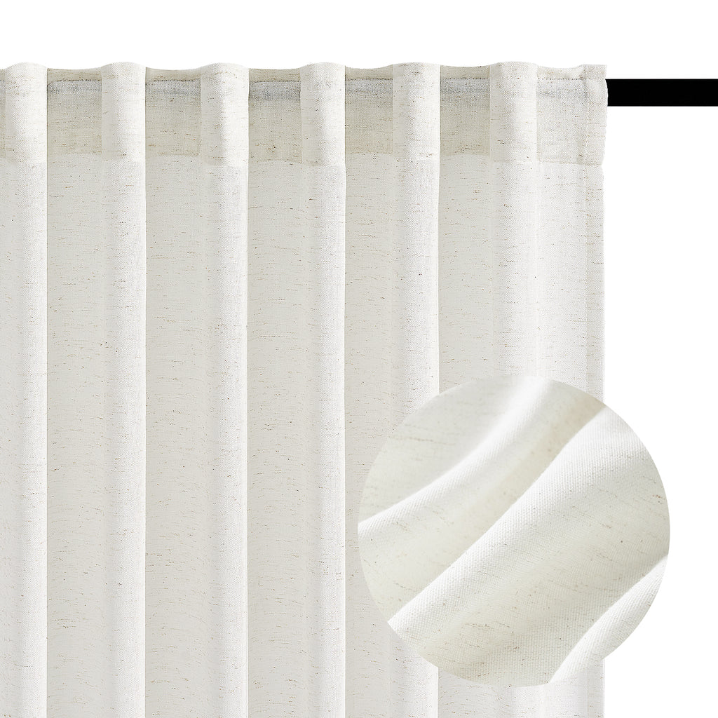 Jainmy Classic Flax Linen Blend Semi Sheer Curtains, Back Tab Drapes for Living Room Bedroom Dining Farmhouse,  2 Panels