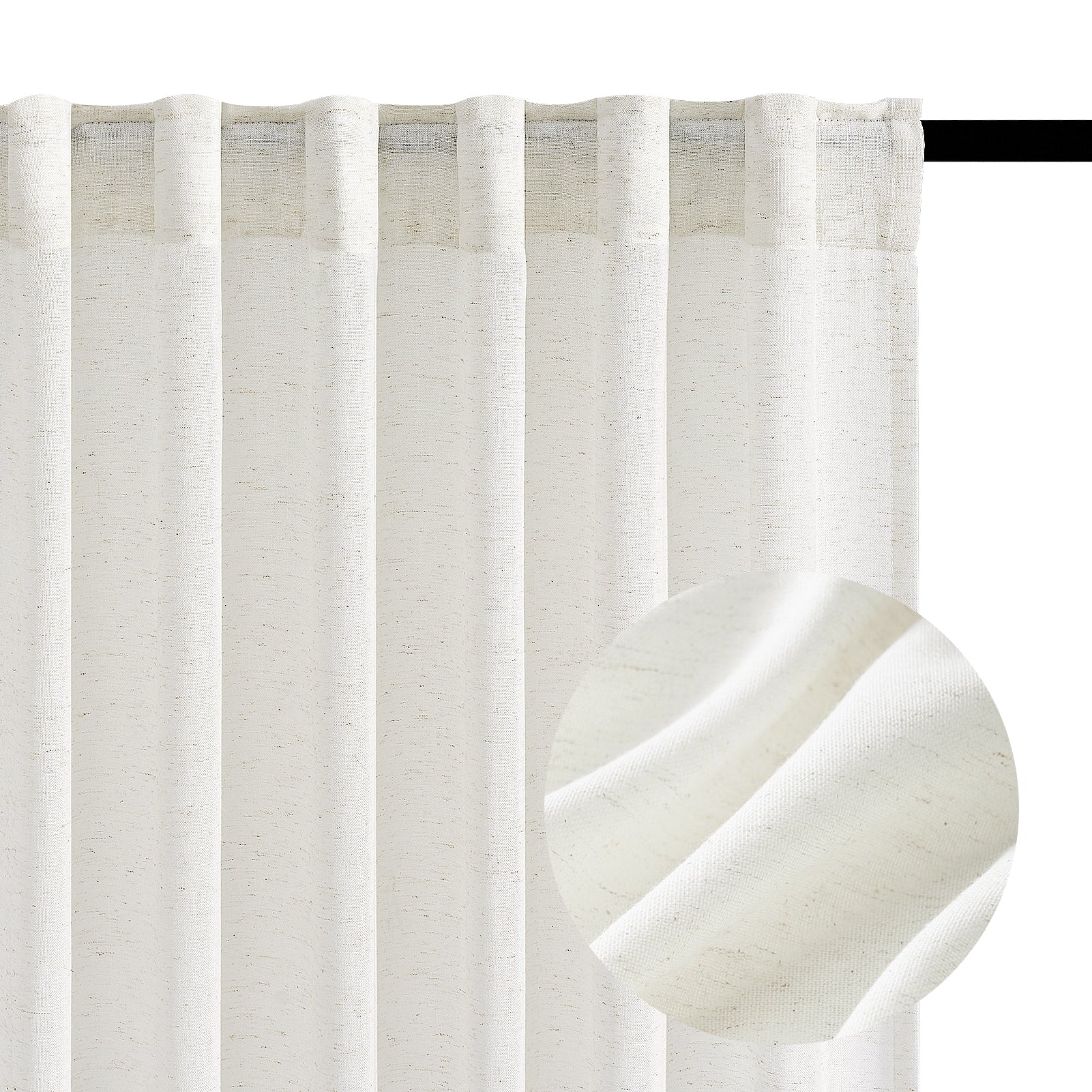 Jainmy Classic Flax Linen Blend Semi Sheer Curtains, Back Tab Drapes for Living Room Bedroom Dining Farmhouse,  2 Panels
