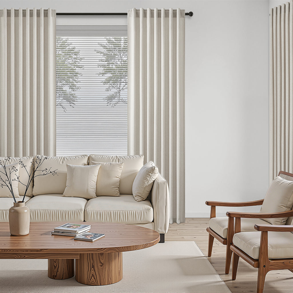 Jainmy Linen-Look Semi-Sheer Curtains, Back Tab Drapes with Hooks Hooks Living Room Bedroom ,Set of 2 Panels