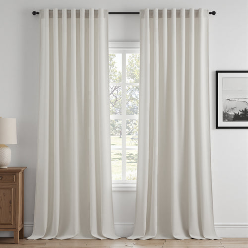 Jainmy Linen-Look Semi-Sheer Curtains, Back Tab Drapes with Hooks Hooks Living Room Bedroom ,Set of 2 Panels