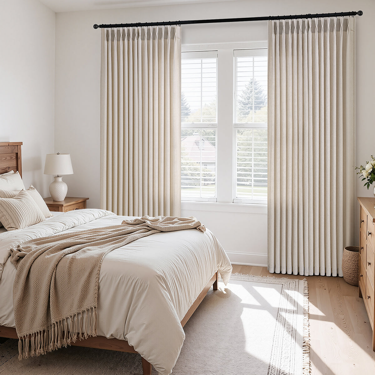 Jainmy Pinch Pleated Curtains for Bedroom Living Room, Light Filtering Farmhouse Drapes with Hooks Memory Trained Pleated Semi Sheer Curtain,2 Panels