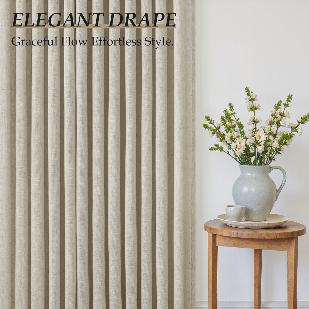 Jainmy Pinch Pleated Linen Curtains, Boho Light Filtering Living Room Bedroom Curtain,Window Treatments with Hook, 2 Panels