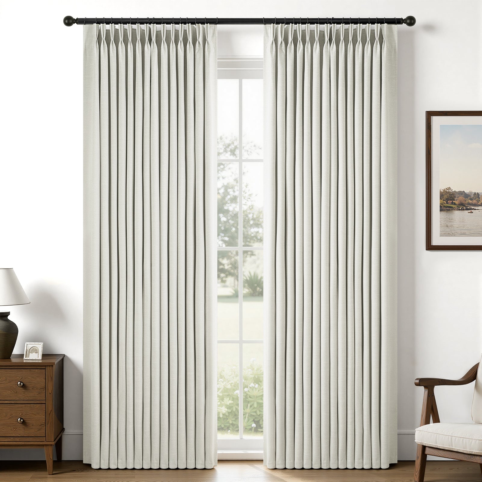 Jainmy Total Blackout Pinch Pleated Curtain for Livingroom Bedroom,Faux Linen Light Blocking Room Darkening Drapes,2 Panels Set