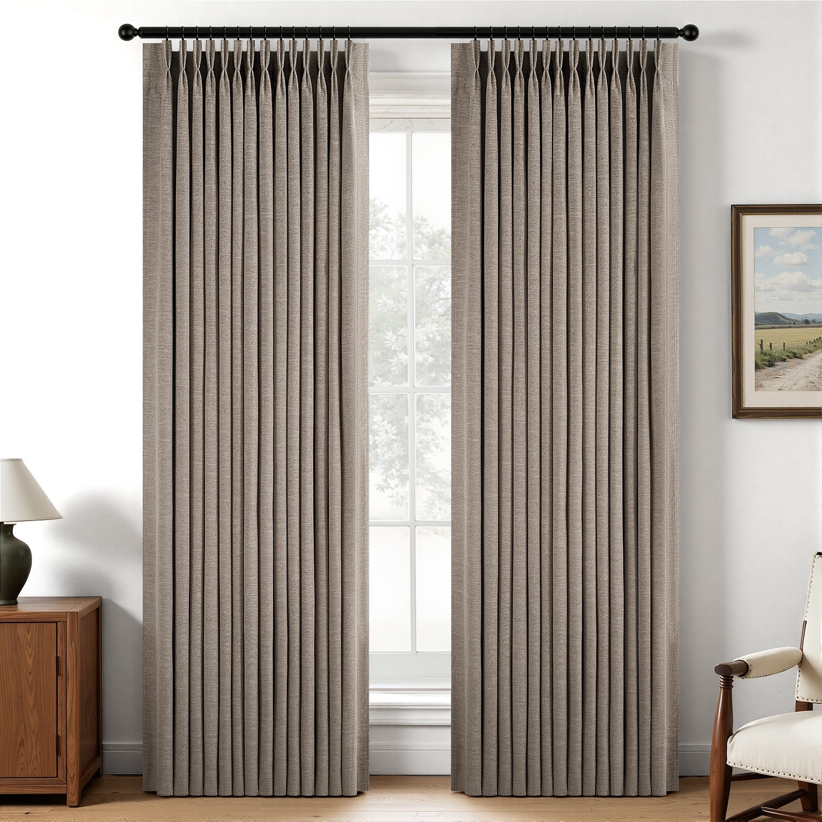 Jainmy Total Blackout Pinch Pleated Curtain for Livingroom Bedroom,Faux Linen Light Blocking Room Darkening Drapes,2 Panels Set
