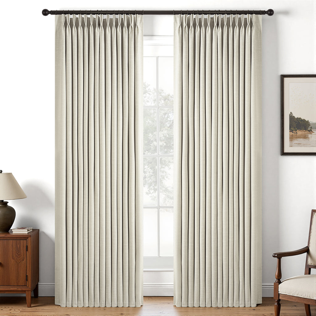 Jainmy Total Blackout Pinch Pleated Curtain for Livingroom Bedroom,Faux Linen Light Blocking Room Darkening Drapes,2 Panels Set