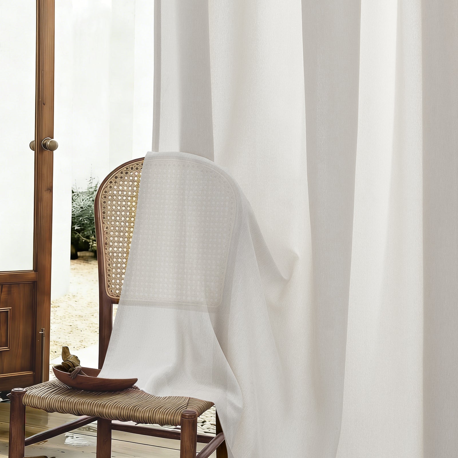 Jainmy Linen-Look Semi-Sheer Curtains, Back Tab Drapes with Hooks Hooks Living Room Bedroom ,Set of 2 Panels