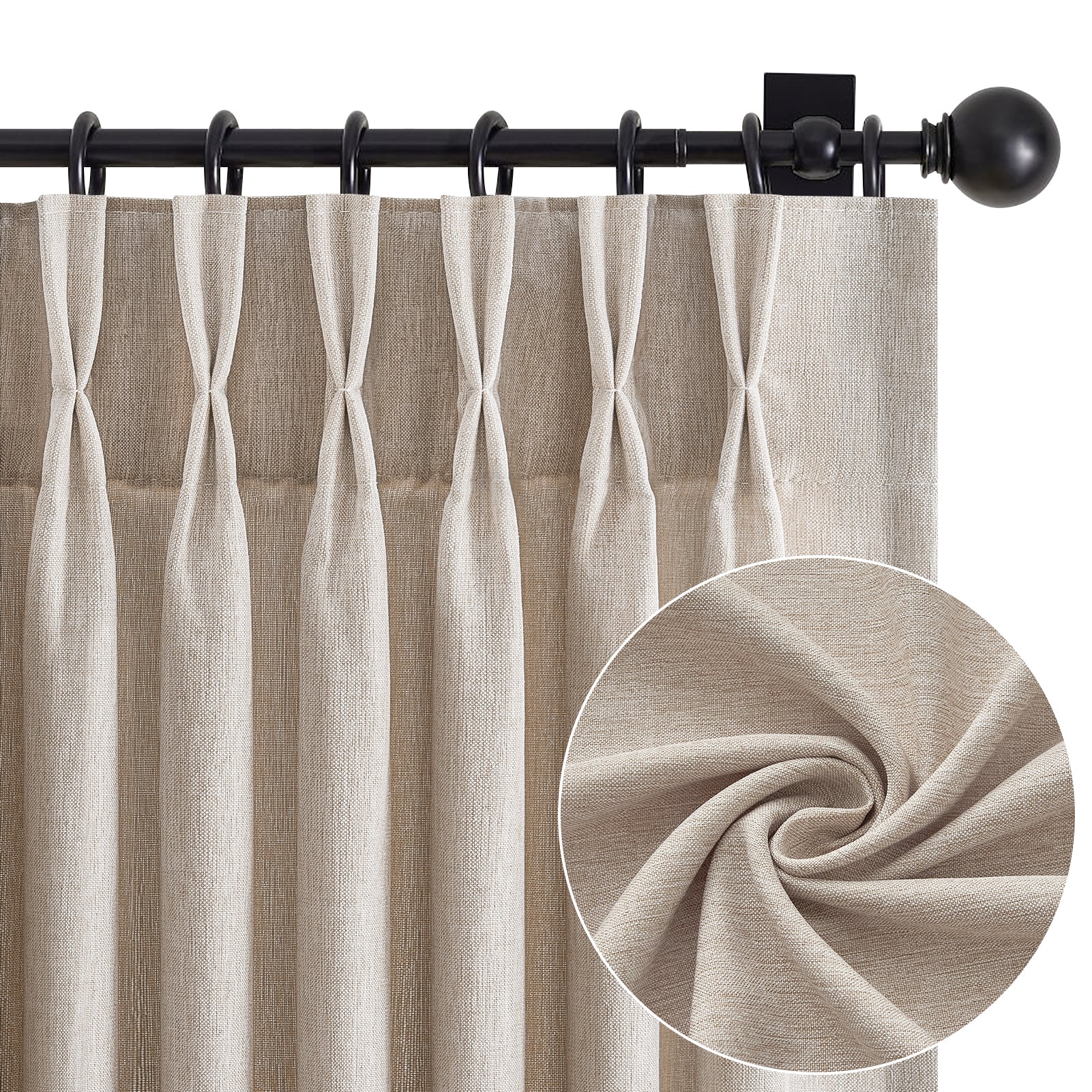 Jainmy Pinch Pleated Curtains for Bedroom Living Room, Light Filtering Farmhouse Drapes with Hooks Memory Trained Pleated Semi Sheer Curtain,2 Panels