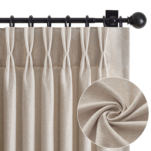 Jainmy Pinch Pleated Curtains for Bedroom Living Room, Light Filtering Farmhouse Drapes with Hooks Memory Trained Pleated Semi Sheer Curtain,2 Panels