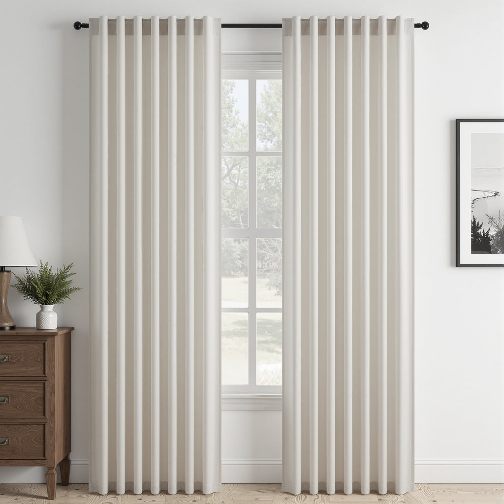 Jainmy Linen-Look Semi-Sheer Curtains, Back Tab Drapes with Hooks Hooks Living Room Bedroom ,Set of 2 Panels