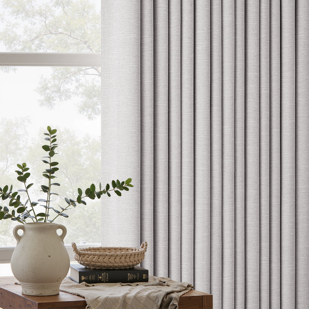 Jainmy Total Blackout Pinch Pleated Curtain for Livingroom Bedroom,Faux Linen Light Blocking Room Darkening Drapes,2 Panels Set