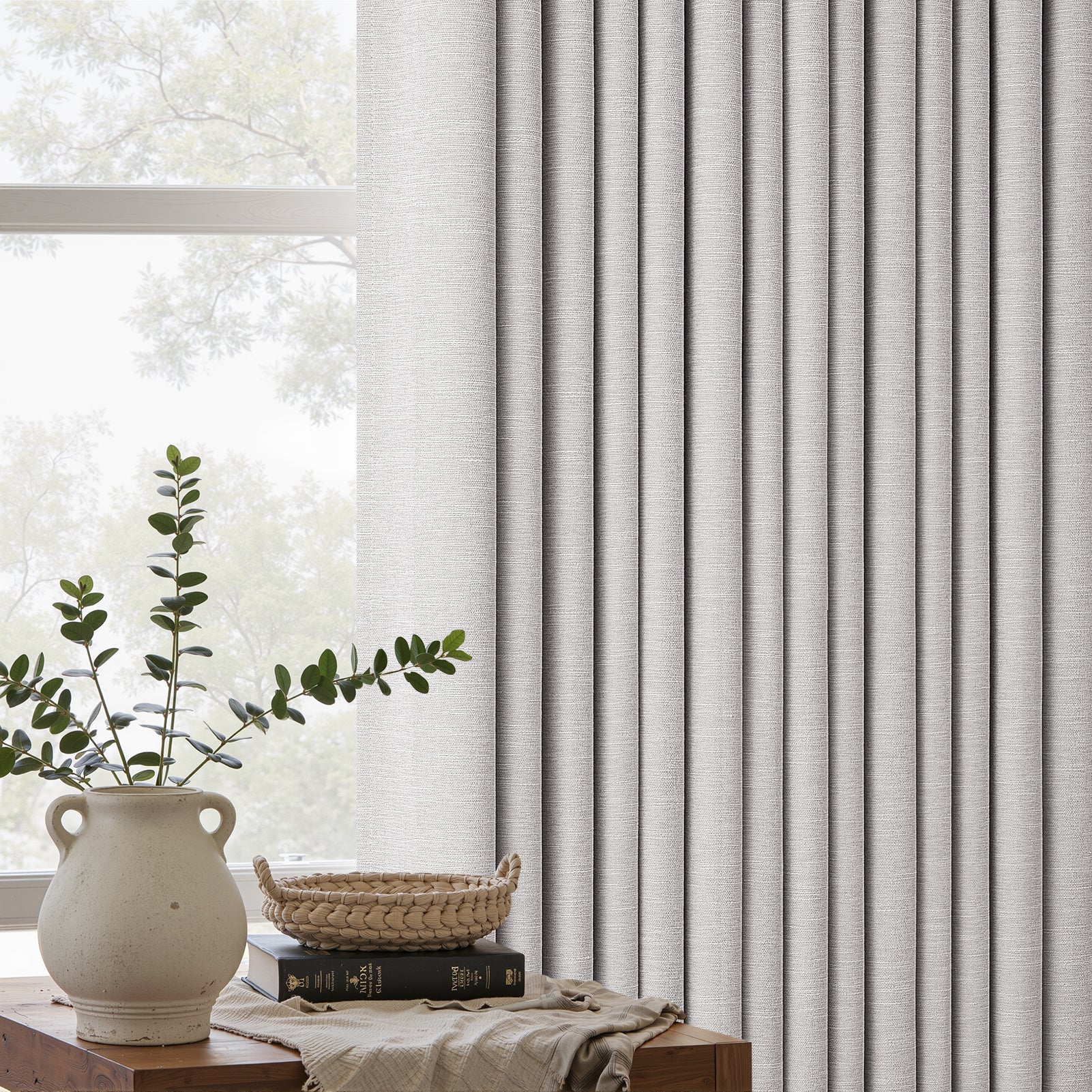 Jainmy Total Blackout Pinch Pleated Curtain for Livingroom Bedroom,Faux Linen Light Blocking Room Darkening Drapes,2 Panels Set