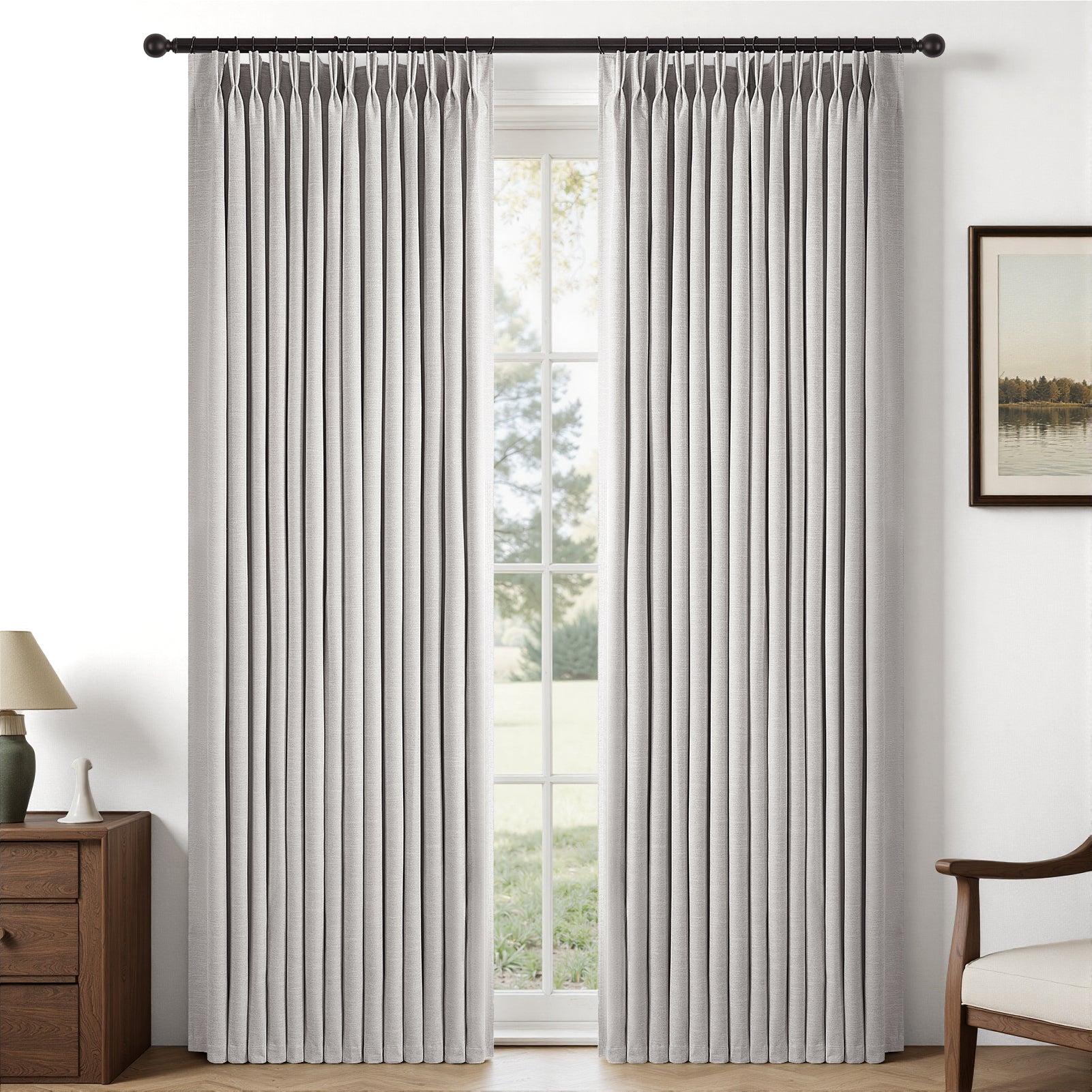 Jainmy Total Blackout Pinch Pleated Curtain for Livingroom Bedroom,Faux Linen Light Blocking Room Darkening Drapes,2 Panels Set