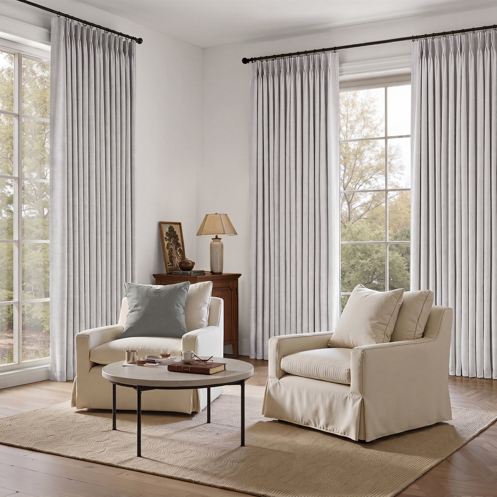 Jainmy Total Blackout Pinch Pleated Curtain for Livingroom Bedroom,Faux Linen Light Blocking Room Darkening Drapes,2 Panels Set