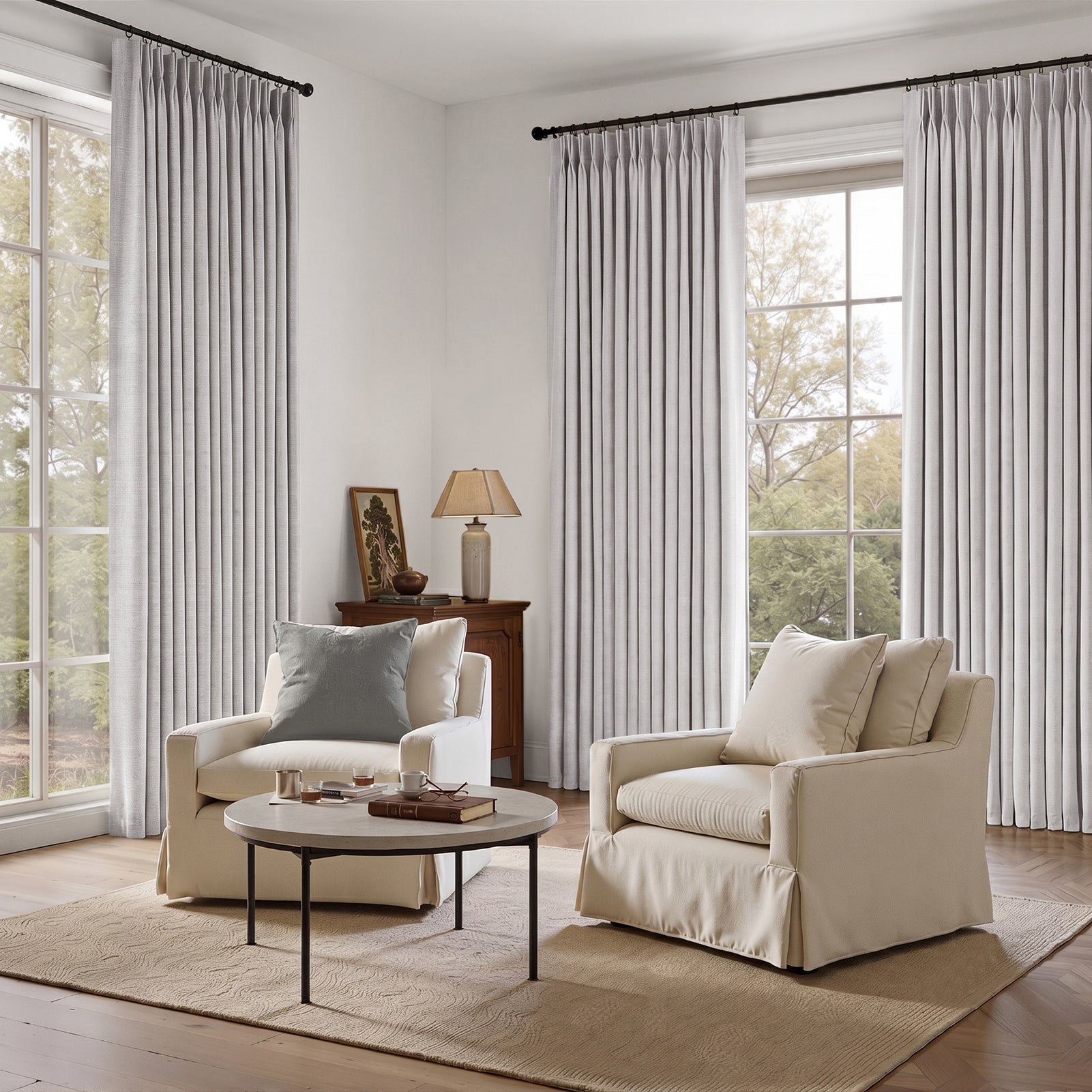 Jainmy Total Blackout Pinch Pleated Curtain for Livingroom Bedroom,Faux Linen Light Blocking Room Darkening Drapes,2 Panels Set