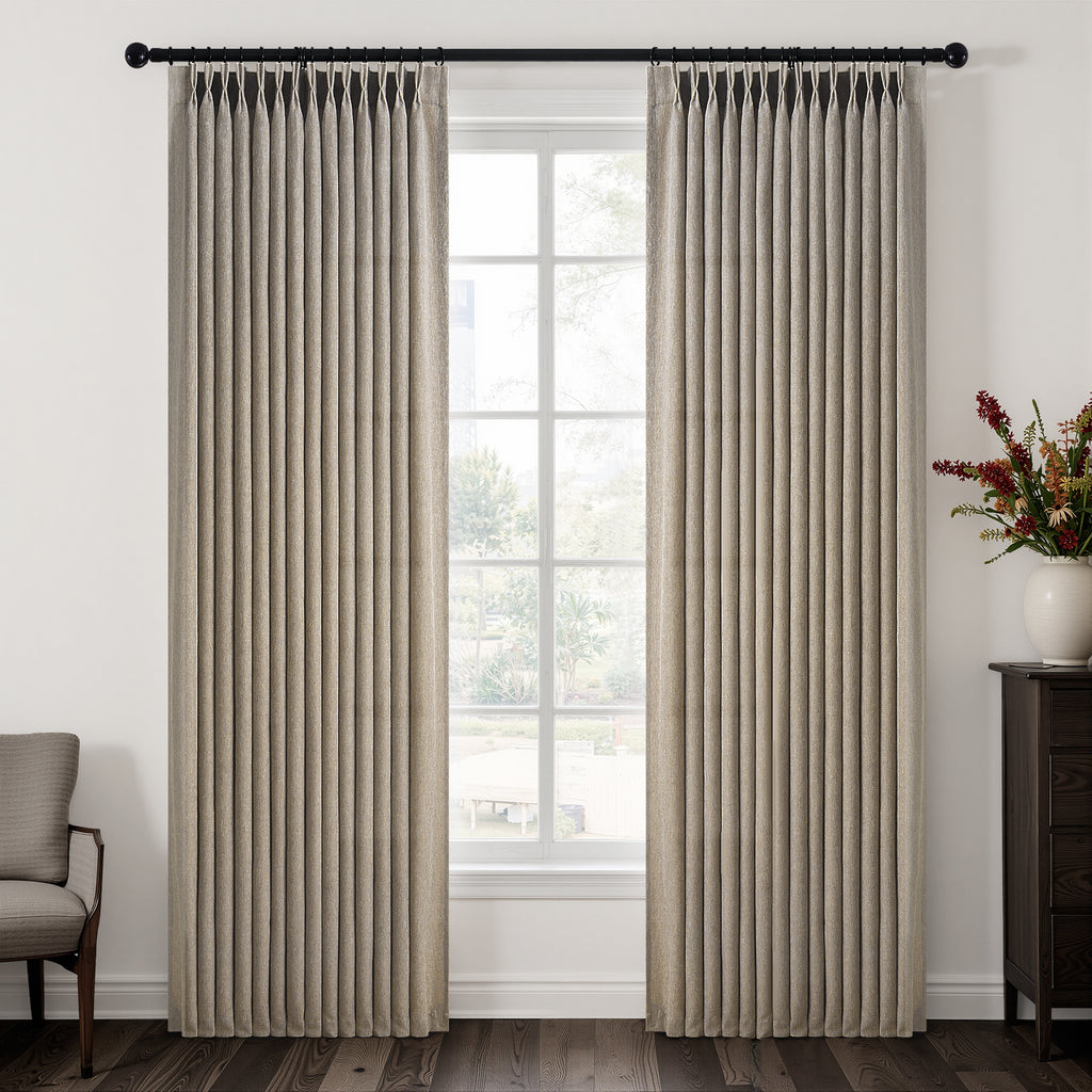 Jainmy Pinch Pleated Curtains for Bedroom Living Room, Light Filtering Farmhouse Drapes with Hooks Memory Trained Pleated Semi Sheer Curtain,2 Panels