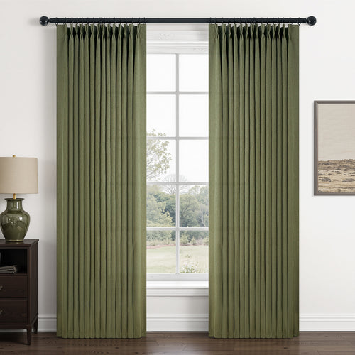 Jainmy Pinch Pleated Curtains for Bedroom Living Room, Light Filtering Farmhouse Drapes with Hooks Memory Trained Pleated Semi Sheer Curtain,2 Panels