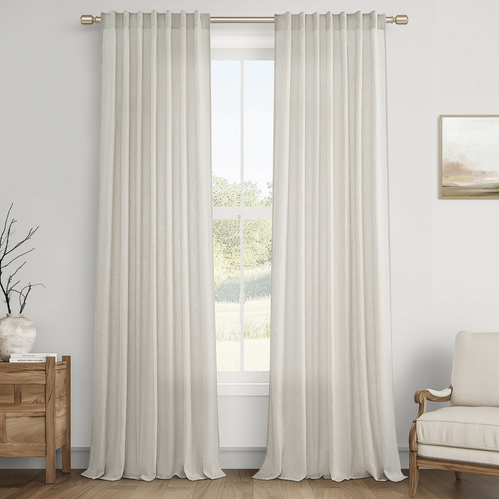 Jainmy Linen Light Filtering Curtainsfor Living Room Bedroom, Rod Pocket Back Tab Semi Sheer Farmhouse Window Drapes, 2 Panels