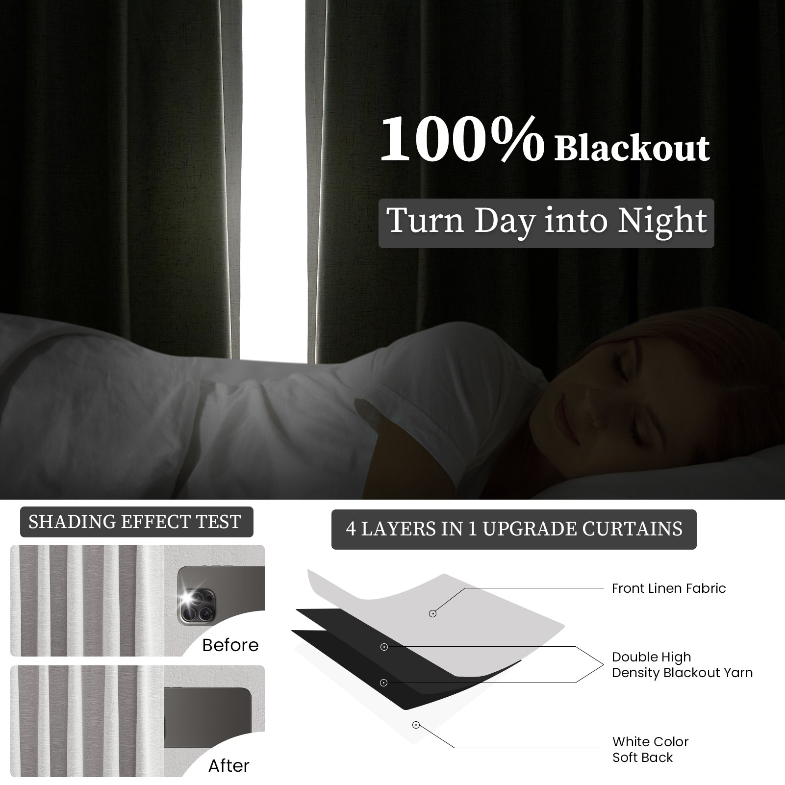 Jainmy Total Blackout Pinch Pleated Curtain for Livingroom Bedroom,Faux Linen Light Blocking Room Darkening Drapes,2 Panels Set