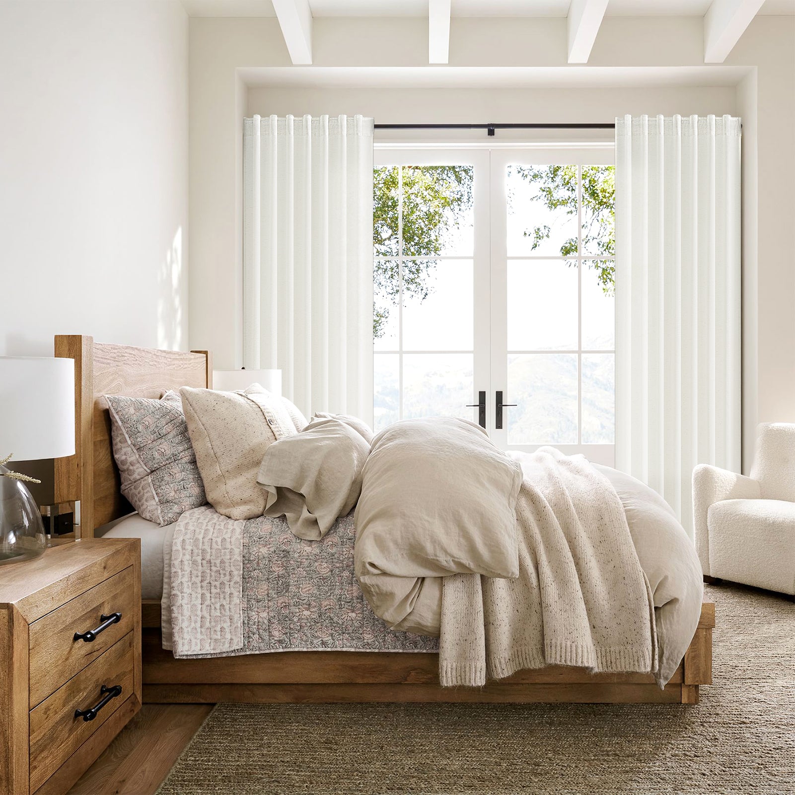 Jainmy Classic Flax Linen Blend Semi Sheer Curtains, Back Tab Drapes for Living Room Bedroom Dining Farmhouse,  2 Panels