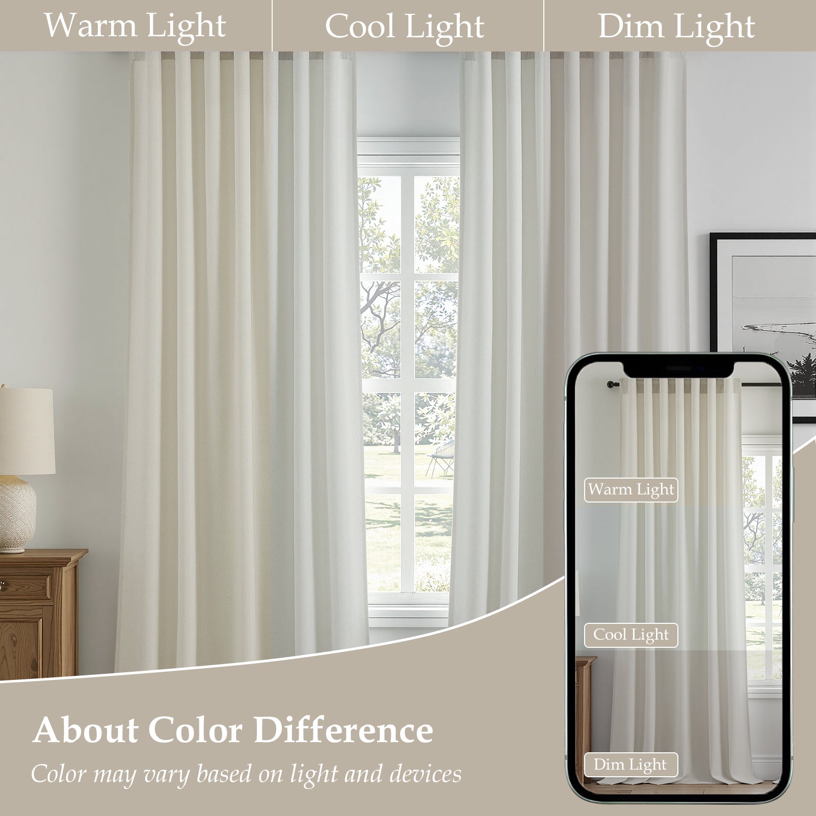 Jainmy Linen-Look Semi-Sheer Curtains, Back Tab Drapes with Hooks Hooks Living Room Bedroom ,Set of 2 Panels