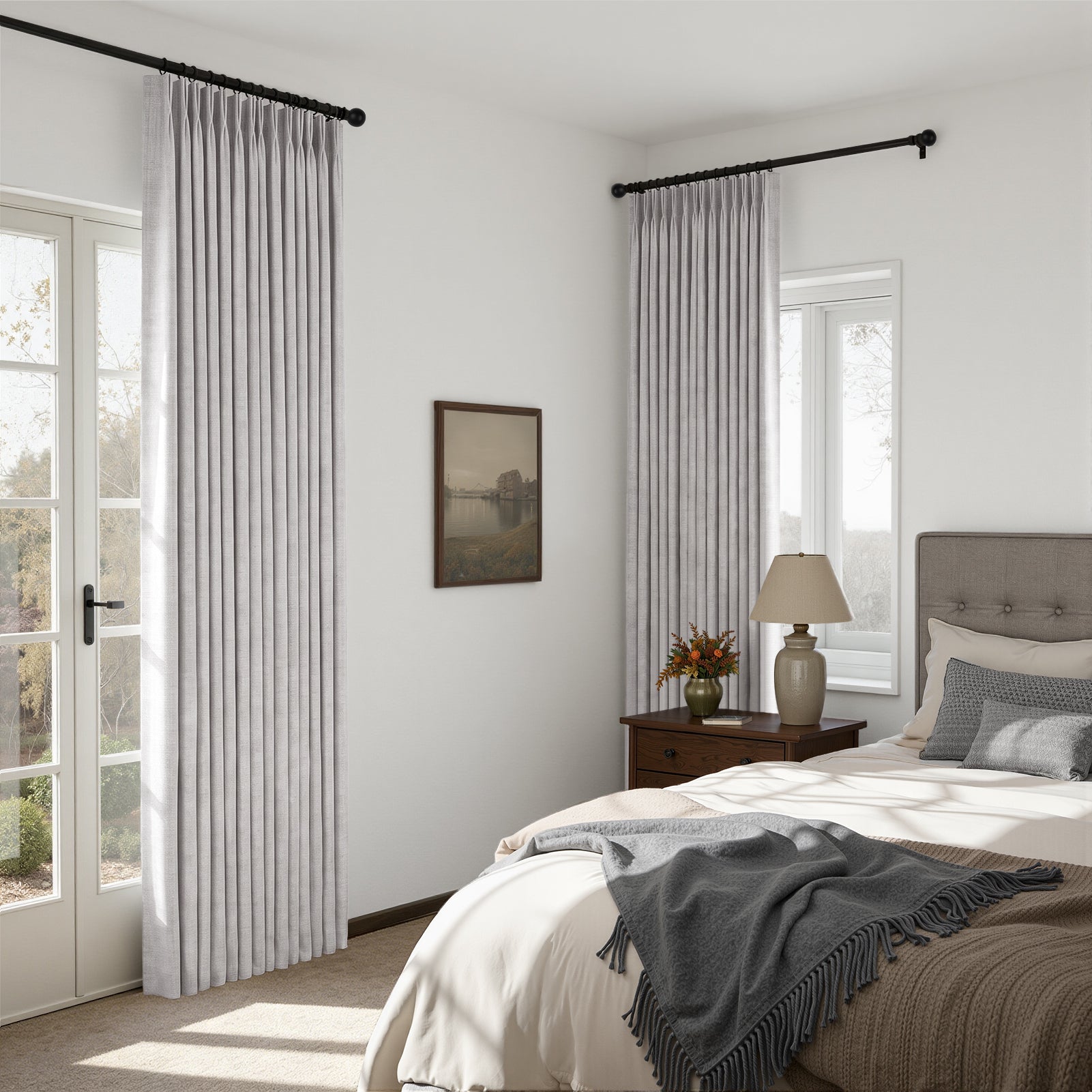 Jainmy Total Blackout Pinch Pleated Curtain for Livingroom Bedroom,Faux Linen Light Blocking Room Darkening Drapes,2 Panels Set