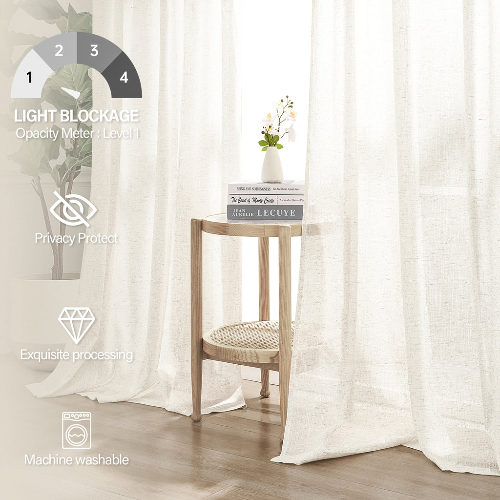 Jainmy Linen Light Filtering Curtainsfor Living Room Bedroom, Rod Pocket Back Tab Semi Sheer Farmhouse Window Drapes, 2 Panels