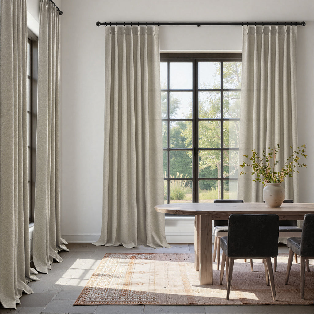 Jainmy Pinch Pleated Curtains for Bedroom Living Room, Light Filtering Farmhouse Drapes with Hooks Memory Trained Pleated Semi Sheer Curtain,2 Panels