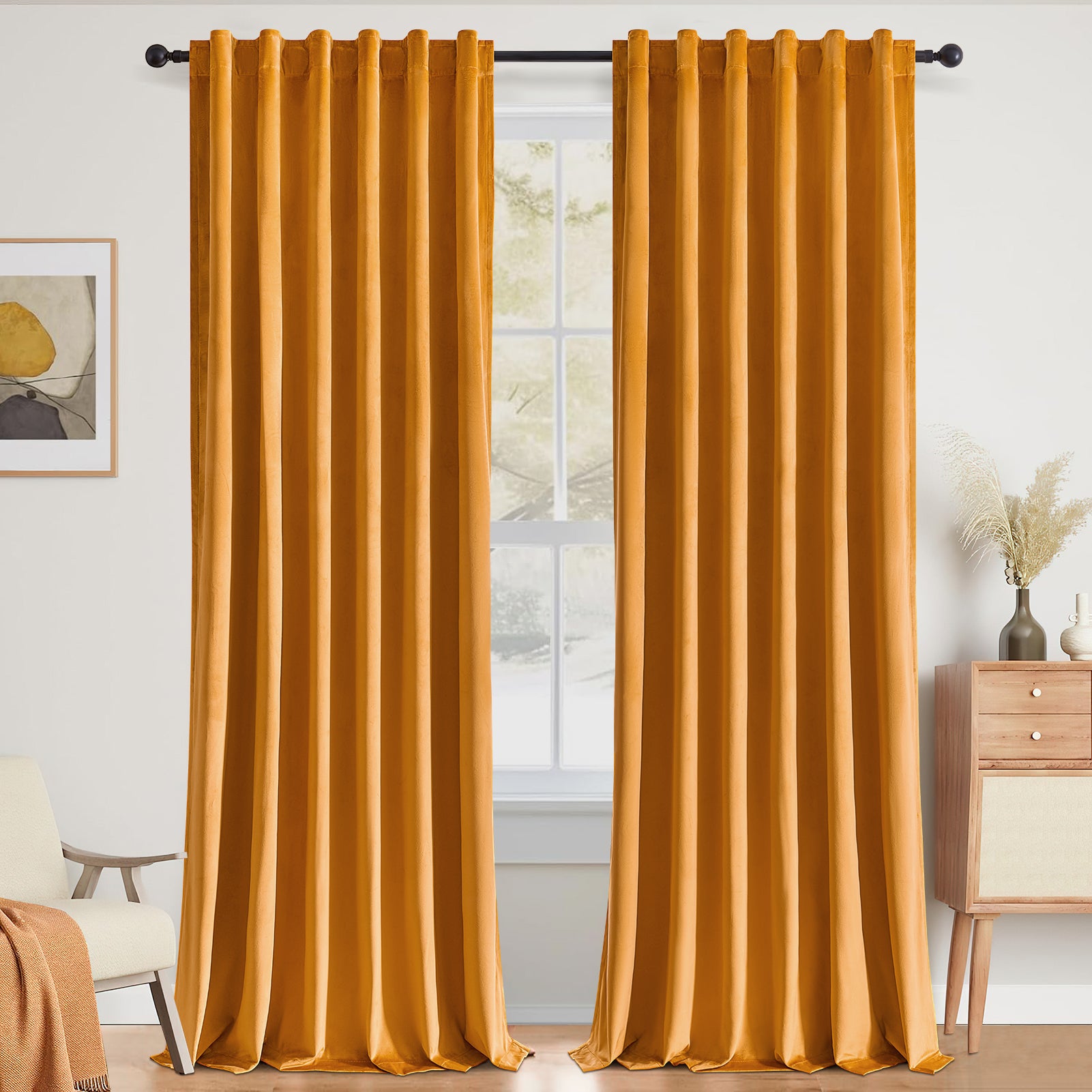 Jainmy Velvet Curtains for Living Room Bedroom Soft Room Darkening Thermal Insulated Back Tab Curtains Drapes,2 Panels